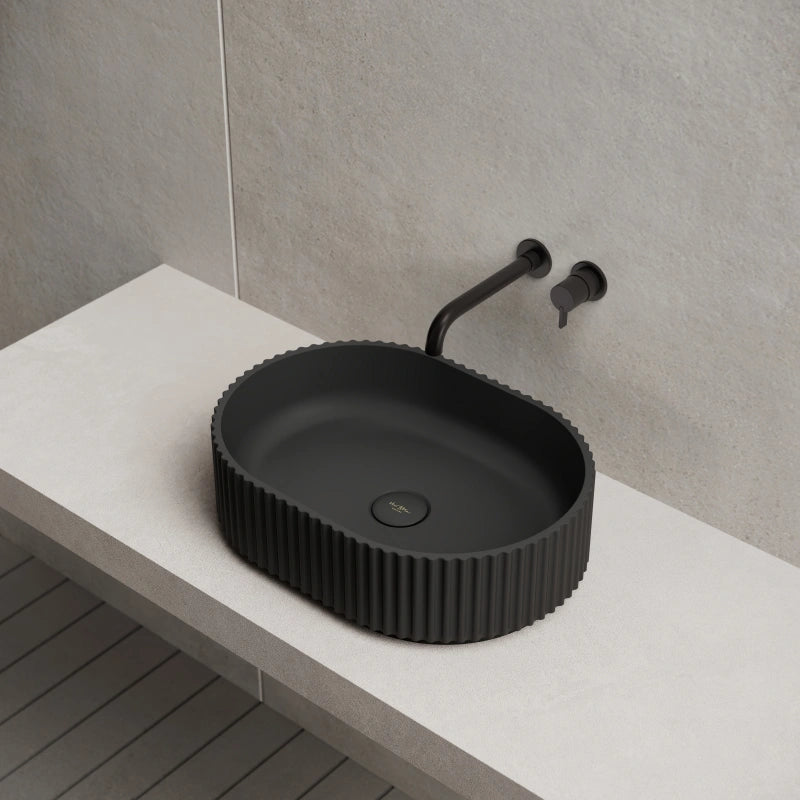MonBlari Oval Solid Surface Fluted Countertop Basin 480mm