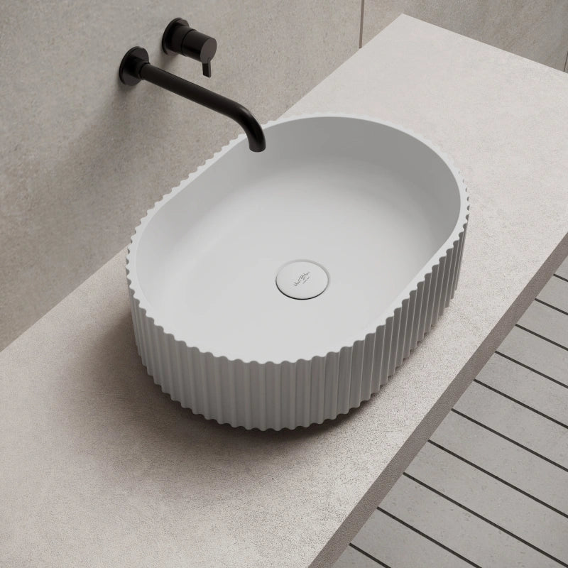 MonBlari Oval Solid Surface Fluted Countertop Basin 480mm