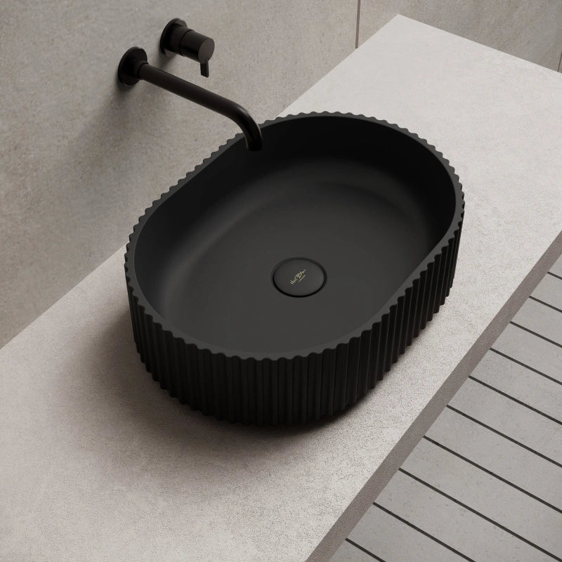 MonBlari Oval Solid Surface Fluted Countertop Basin 480mm