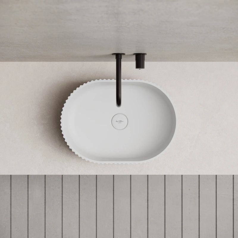 MonBlari Oval Solid Surface Fluted Countertop Basin 480mm