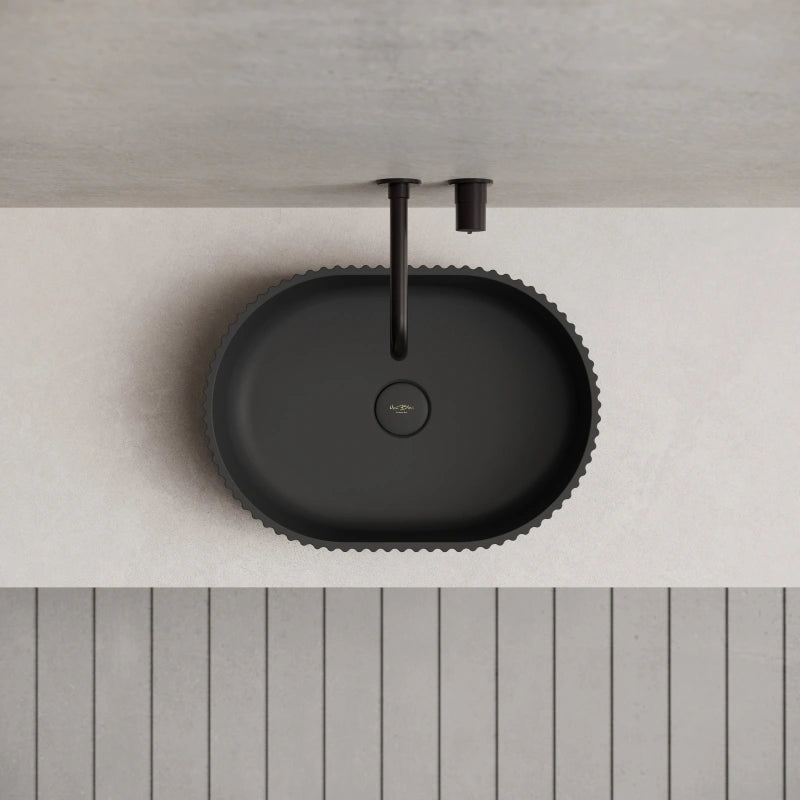 MonBlari Oval Solid Surface Fluted Countertop Basin 480mm
