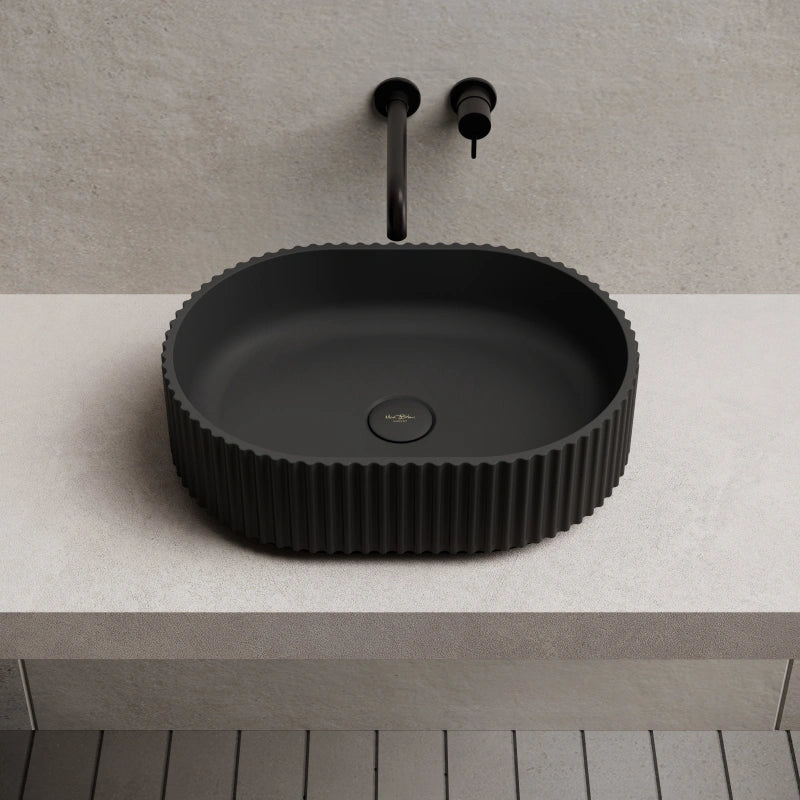 MonBlari Oval Solid Surface Fluted Countertop Basin 480mm