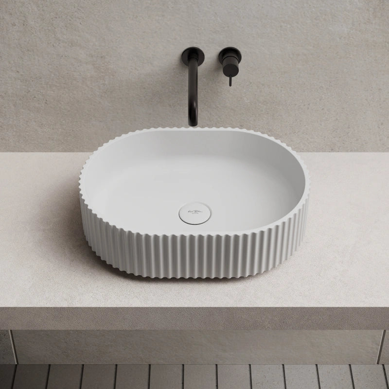 MonBlari Oval Solid Surface Fluted Countertop Basin 480mm