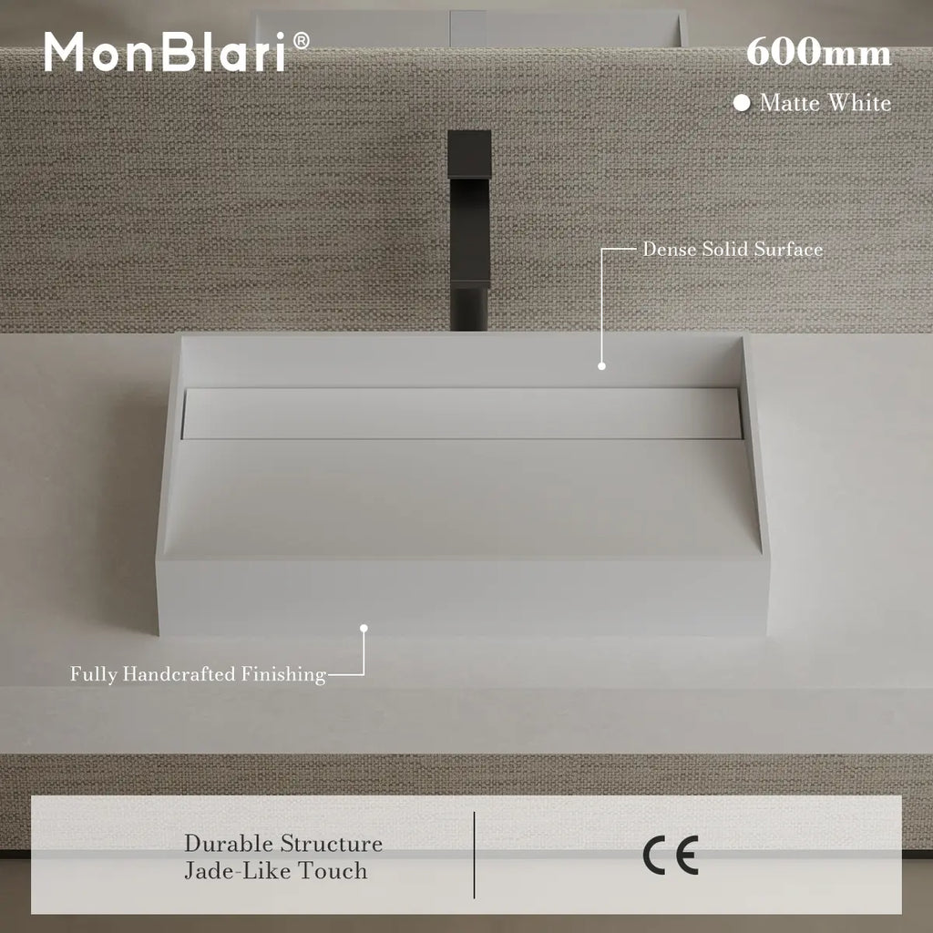 MonBlari TW-A160 White Solid Surface Countertop Basin 600mm