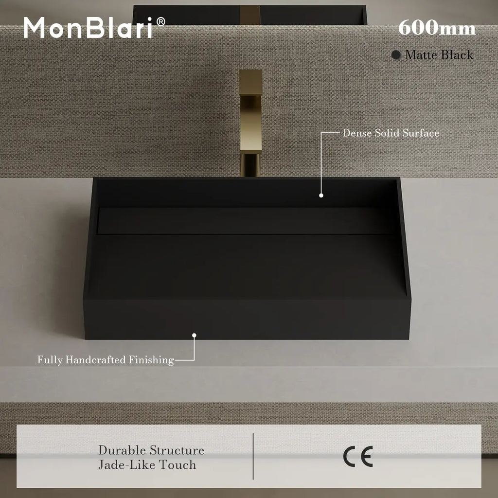 MonBlari TW-A160 Black Solid Surface Countertop Basin 600mm