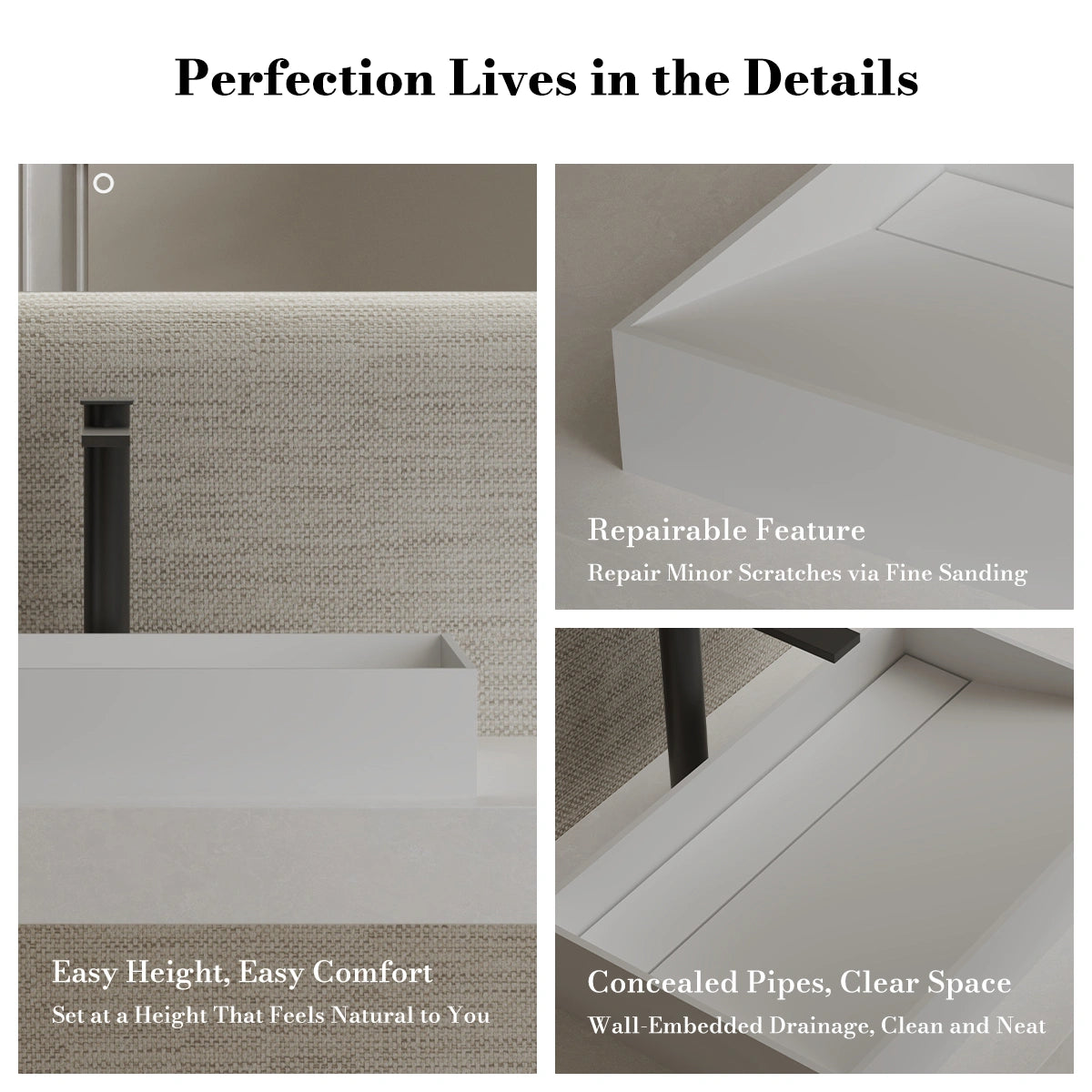MonBlari TW-A160 White Solid Surface Countertop Basin 600mm