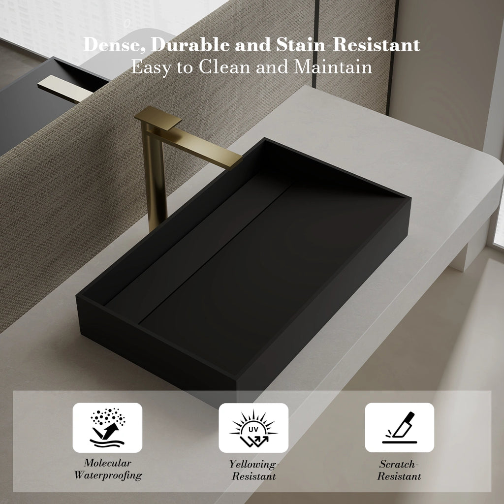 MonBlari TW-A160 Black Solid Surface Countertop Basin 600mm
