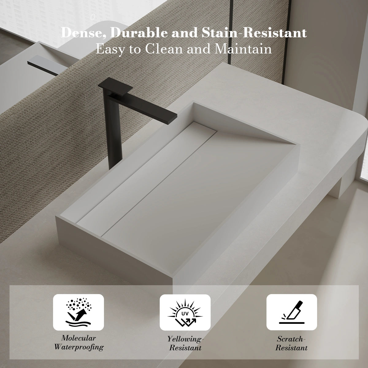 MonBlari TW-A160 White Solid Surface Countertop Basin 600mm