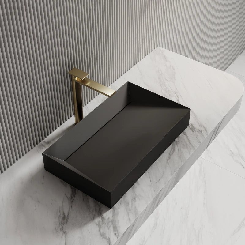 Monblari Sink Basin Black Rectangular Solid Surface Basins 600mm