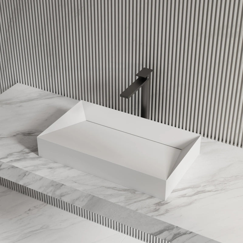 Monblari Sink Basin White Rectangular Solid Surface Basins 600mm