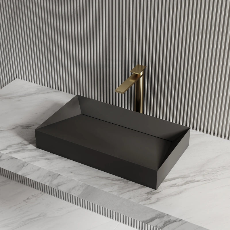 Monblari Sink Basin Black Rectangular Solid Surface Basins 600mm