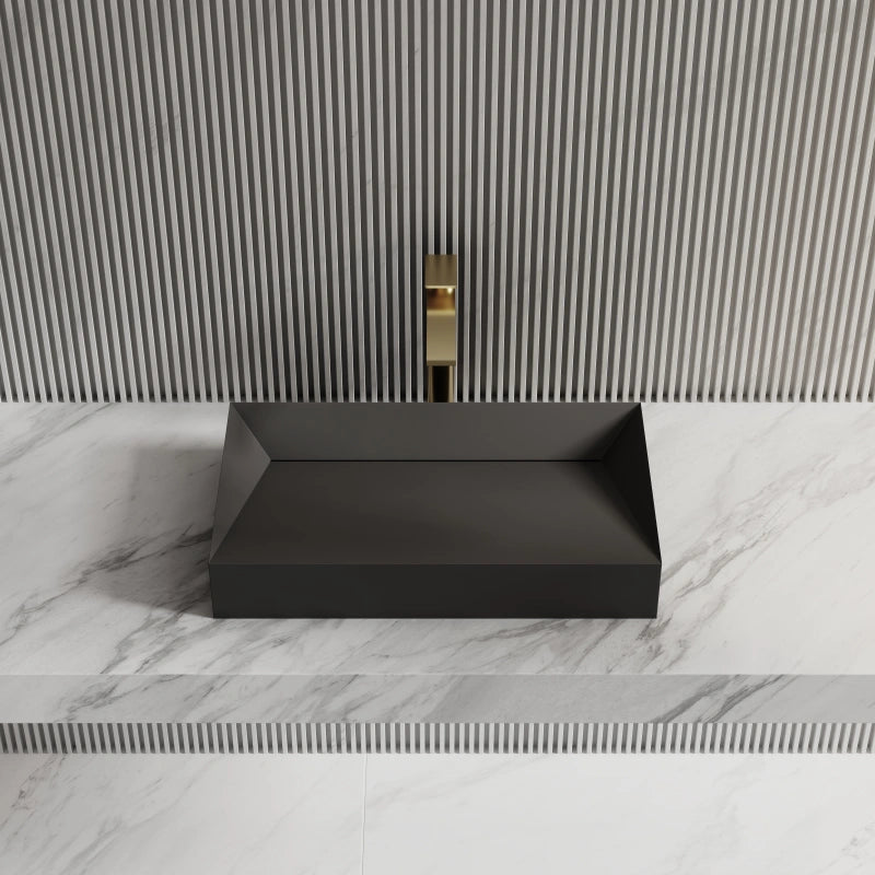 Monblari Sink Basin Black Rectangular Solid Surface Basins 600mm