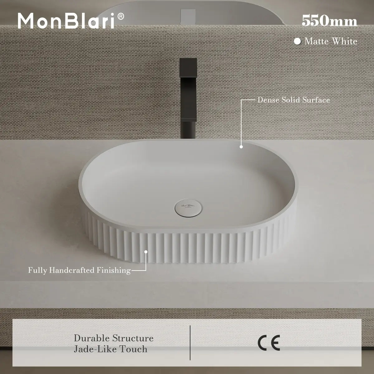MonBlari TW-A8121 White Solid Surface Countertop Basin 550mm