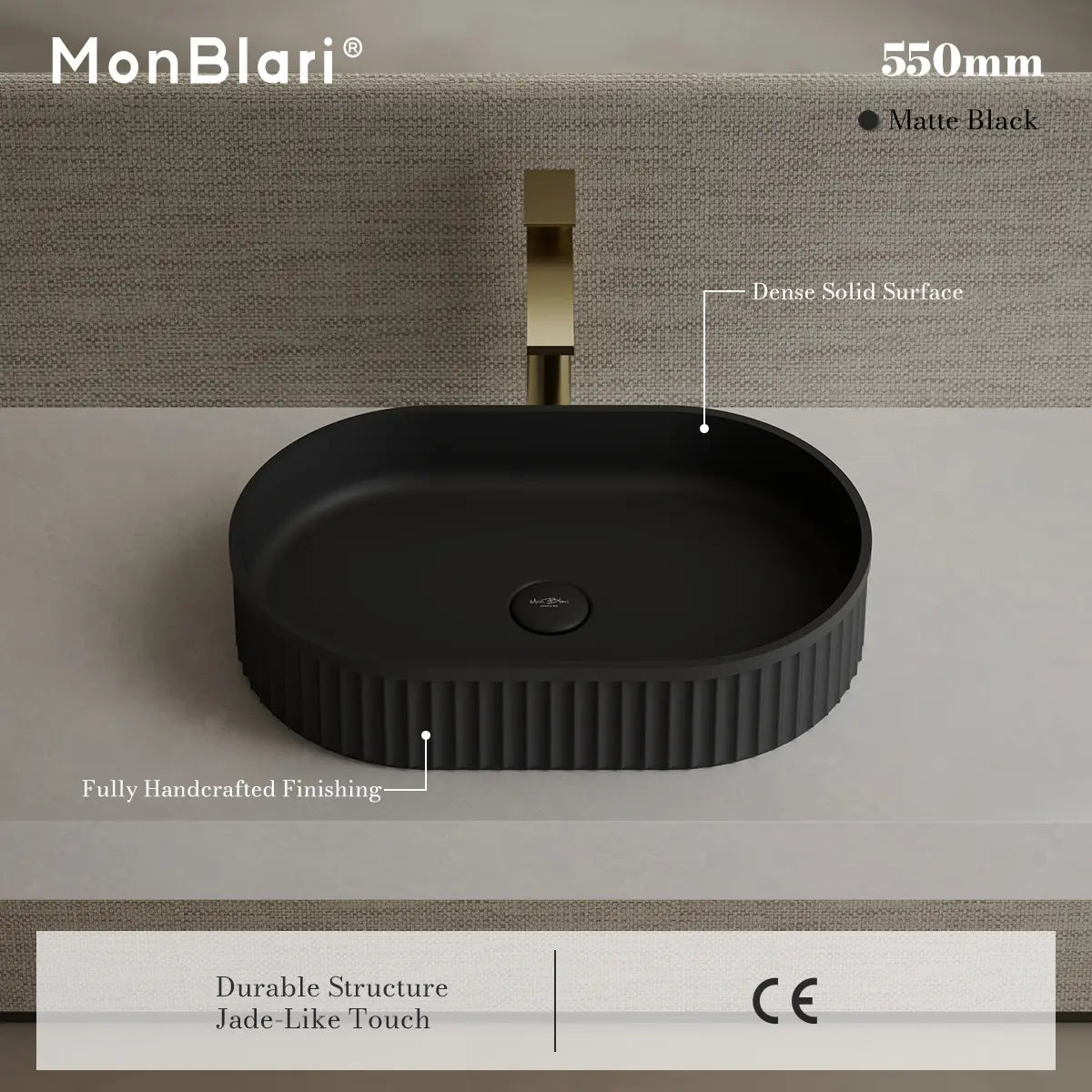 MonBlari TW-A8121 Black  Solid Surface Countertop Basin 550mm