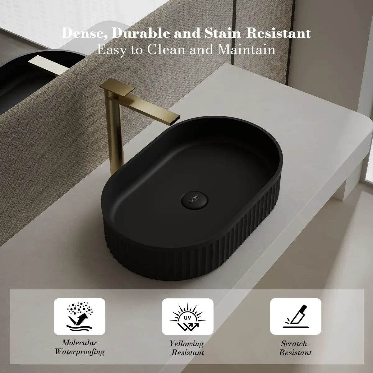 MonBlari TW-A8121 Black  Solid Surface Countertop Basin 550mm