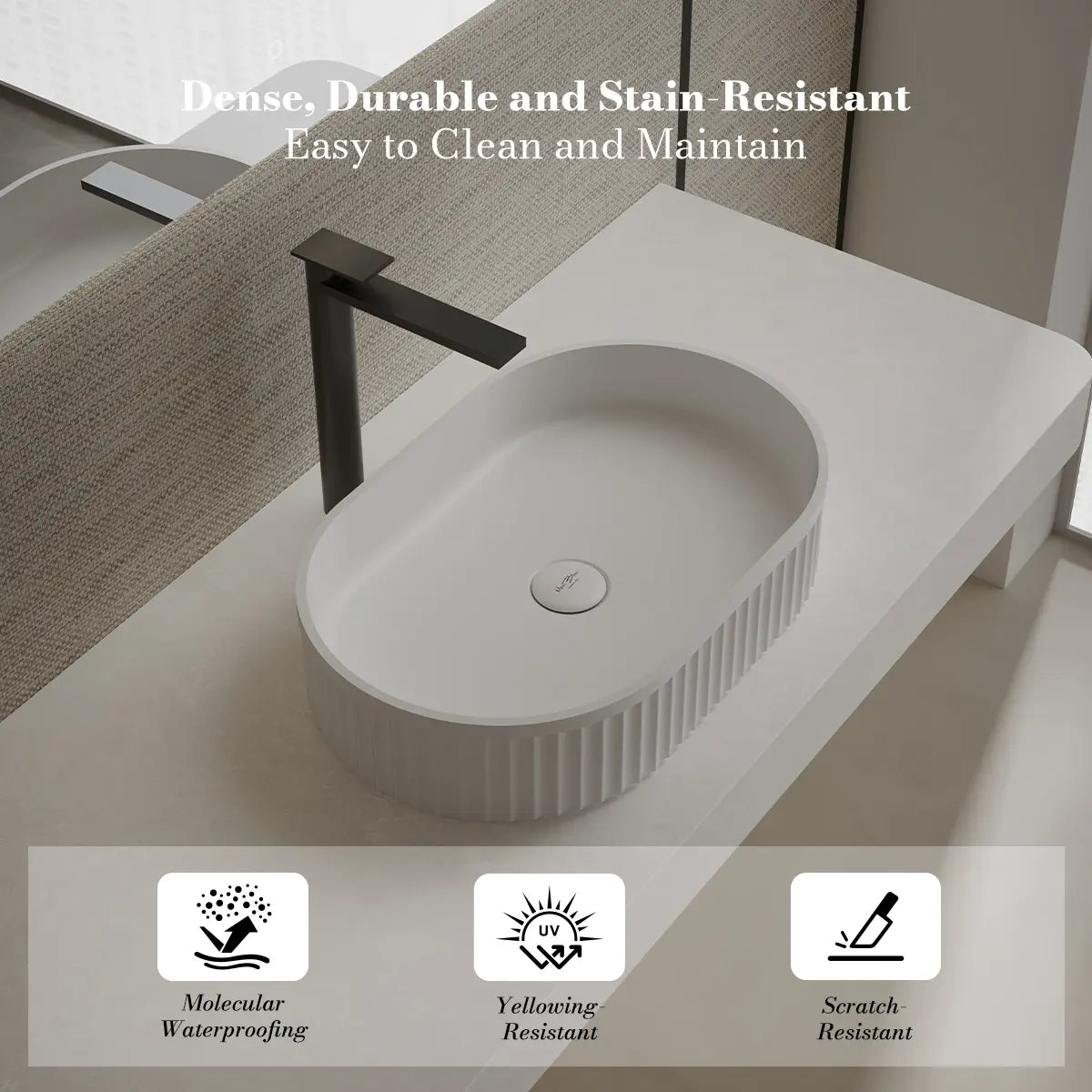 MonBlari TW-A8121 White Solid Surface Countertop Basin 550mm