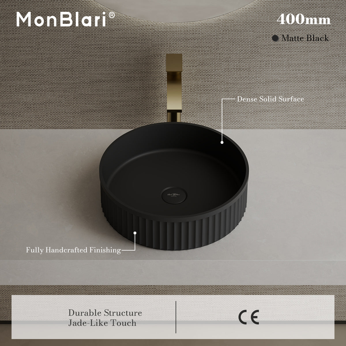 MonBlari TW-A8129 Black Solid Surface Countertop Basin 400mm