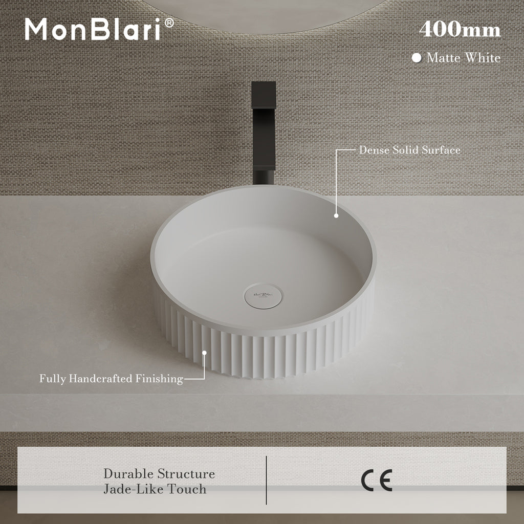 MonBlari TW-A8129 White Solid Surface Countertop Basin 400mm