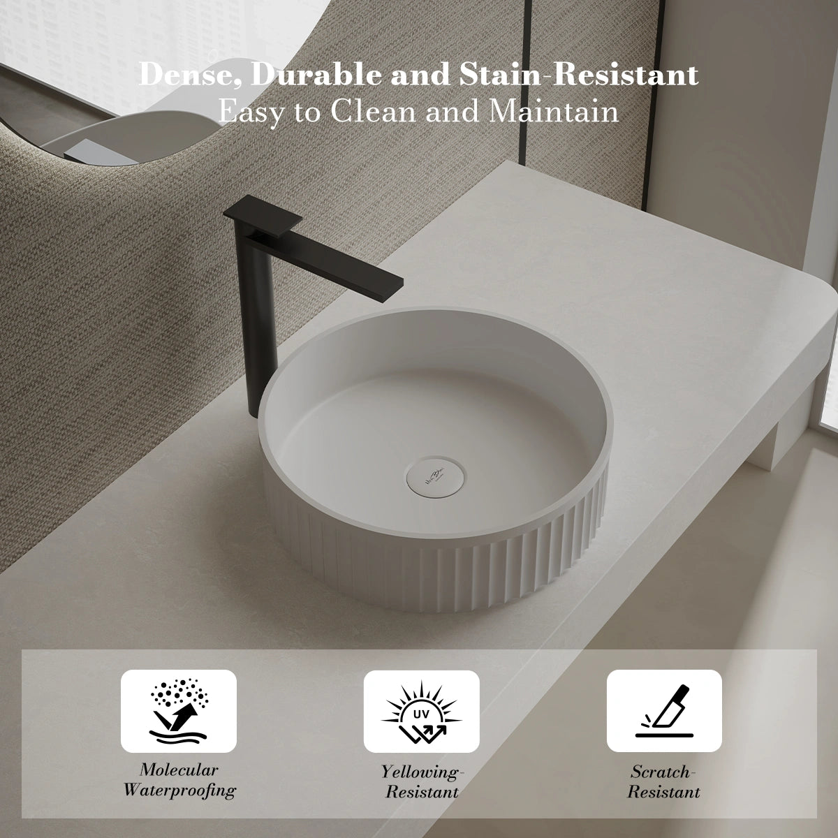 MonBlari TW-A8129 White Solid Surface Countertop Basin 400mm