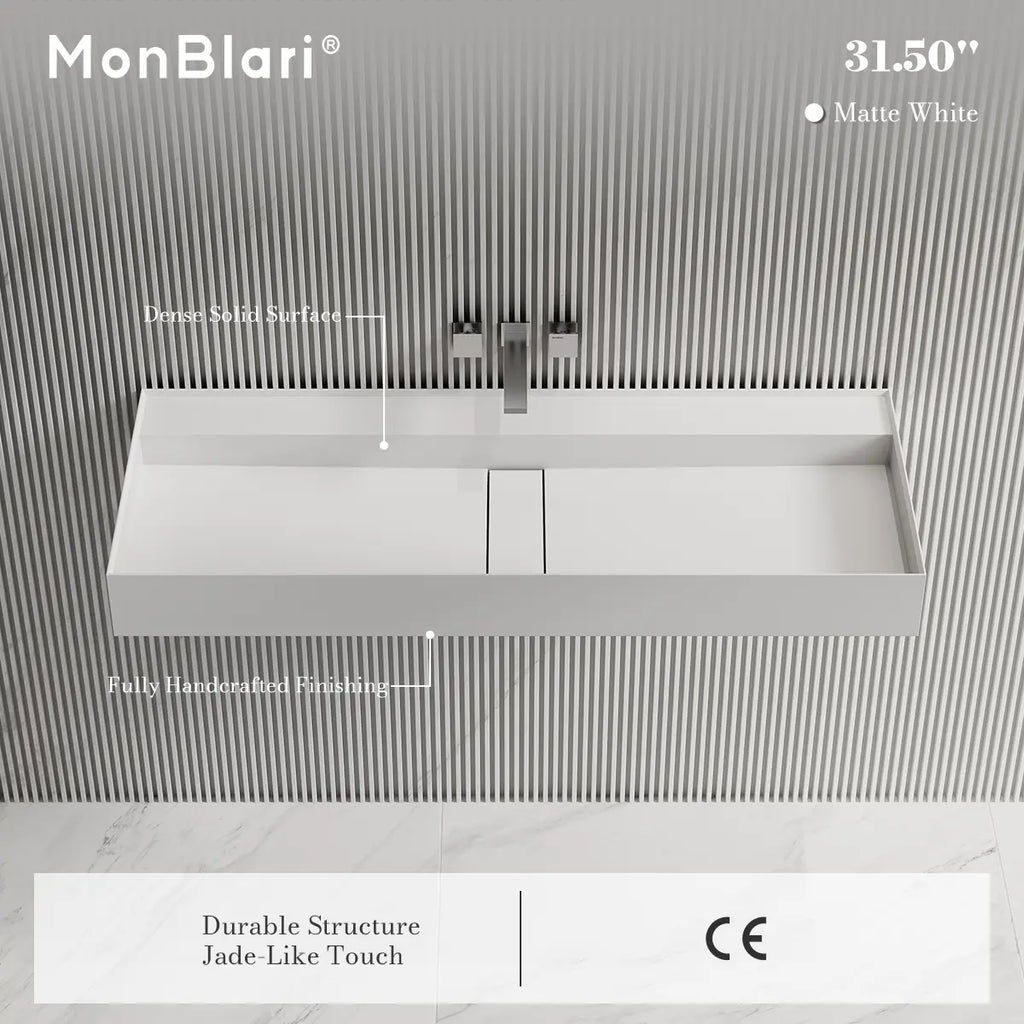 MonBlari TW-G211 Solid Surface Wall-Mounted Basin Bathroom Sink 800mm - 1200mm