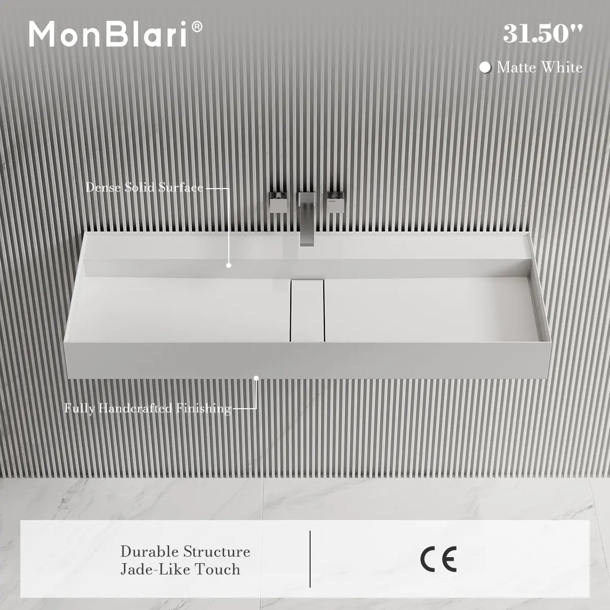 MonBlari TW-G211 Solid Surface Wall-Mounted Basin Bathroom Sink 800mm - 1200mm