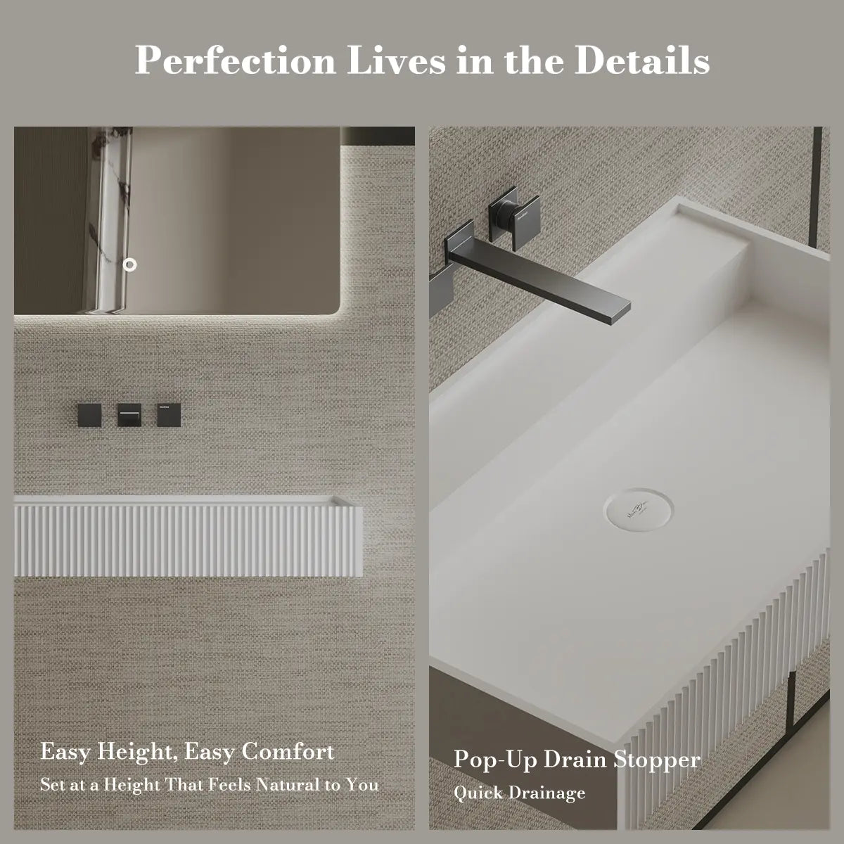 MonBlari TW-G251 Solid Surface Fluted Wall-Mounted Basin