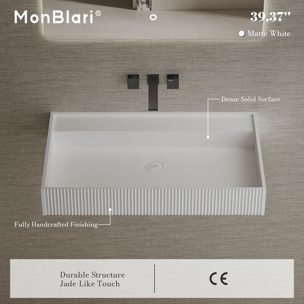 MonBlari TW-G251 Solid Surface Fluted Wall-Mounted Basin