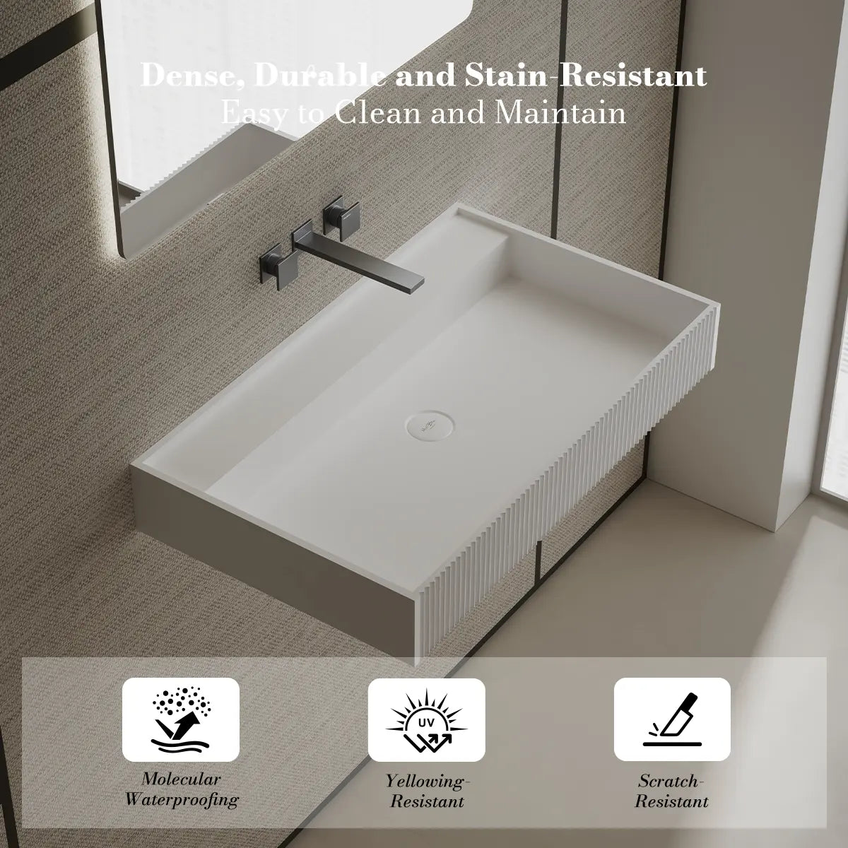 MonBlari TW-G251 Solid Surface Fluted Wall-Mounted Basin