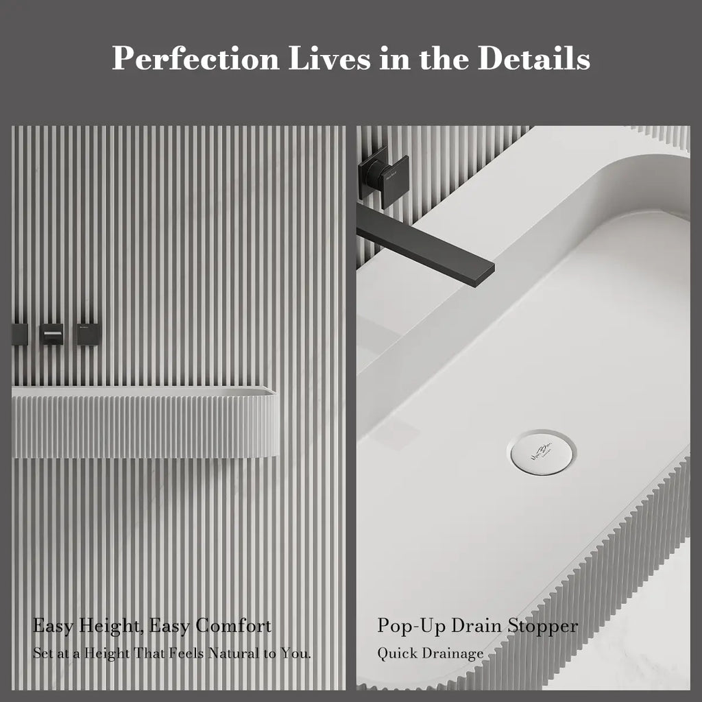 MonBlari TW-G261 Solid Surface Fluted Wall-Mounted Basin Bathroom Sink 750mm -1200mm