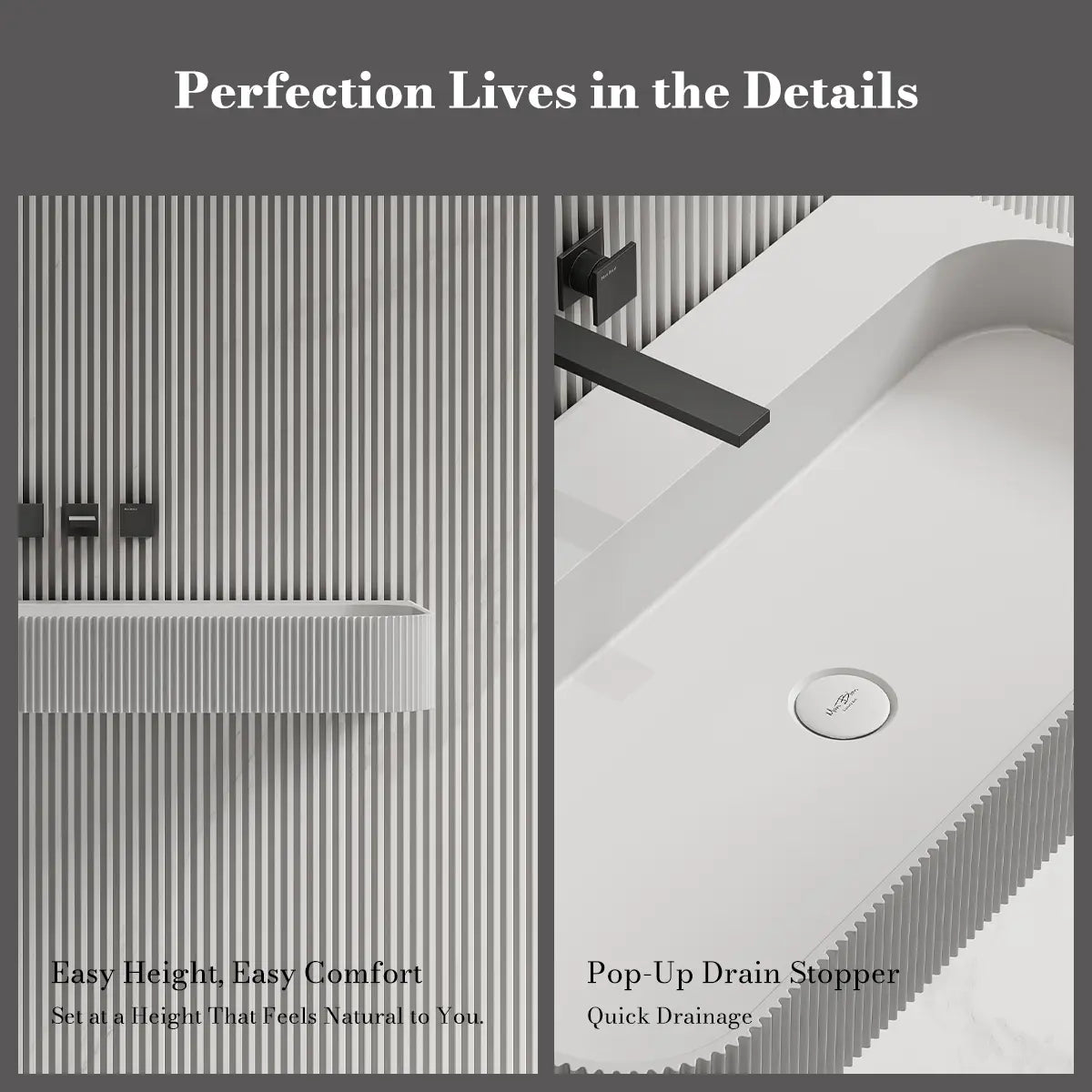 MonBlari TW-G261 Solid Surface Wall-Mounted Basin Bathroom Sink 750mm -1200mm