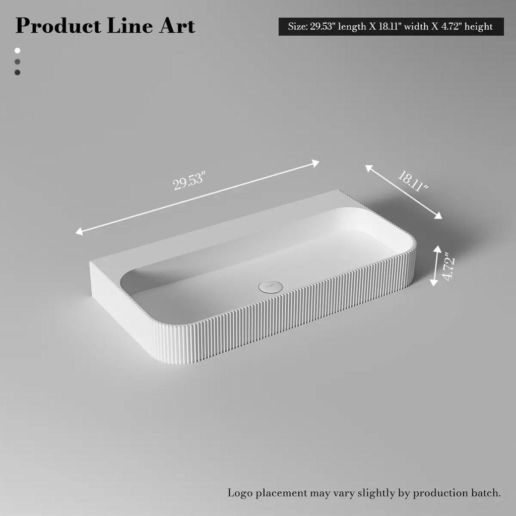 MonBlari TW-G261 Solid Surface Fluted Wall-Mounted Basin Bathroom Sink 750mm -1200mm