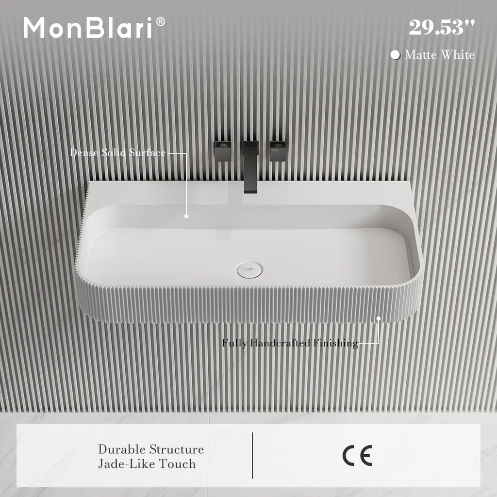 MonBlari TW-G261 Solid Surface Fluted Wall-Mounted Basin Bathroom Sink 750mm -1200mm
