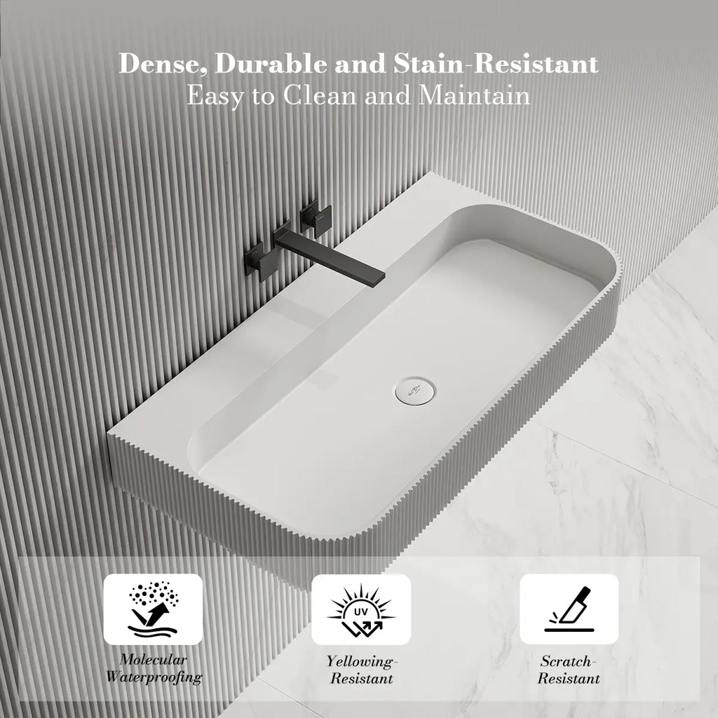MonBlari TW-G261 Solid Surface Fluted Wall-Mounted Basin Bathroom Sink 750mm -1200mm