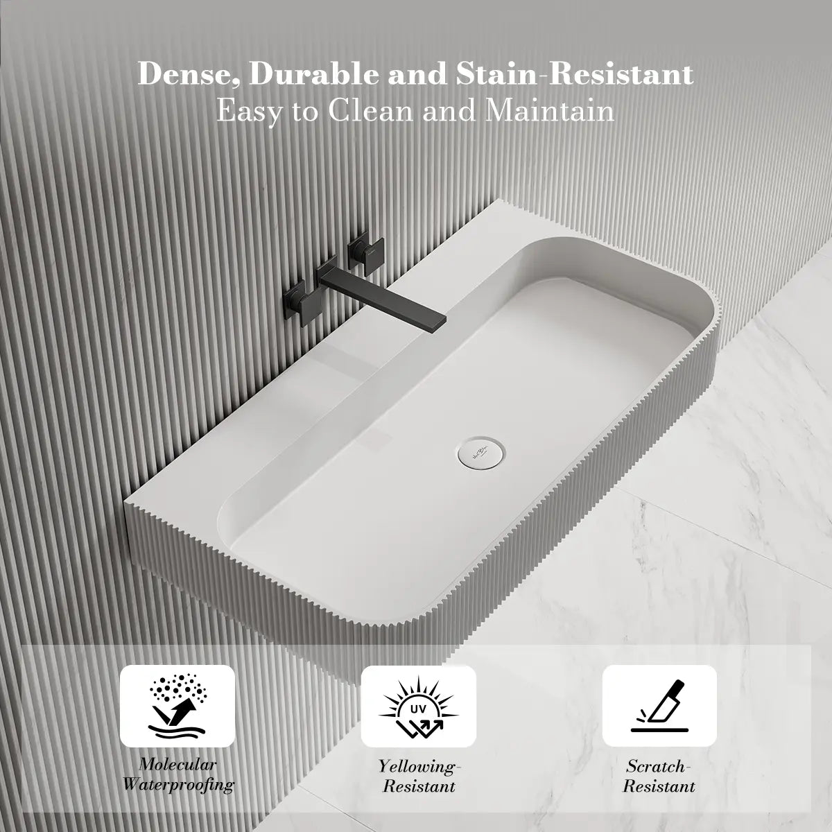 MonBlari TW-G261 Solid Surface Wall-Mounted Basin Bathroom Sink 750mm -1200mm