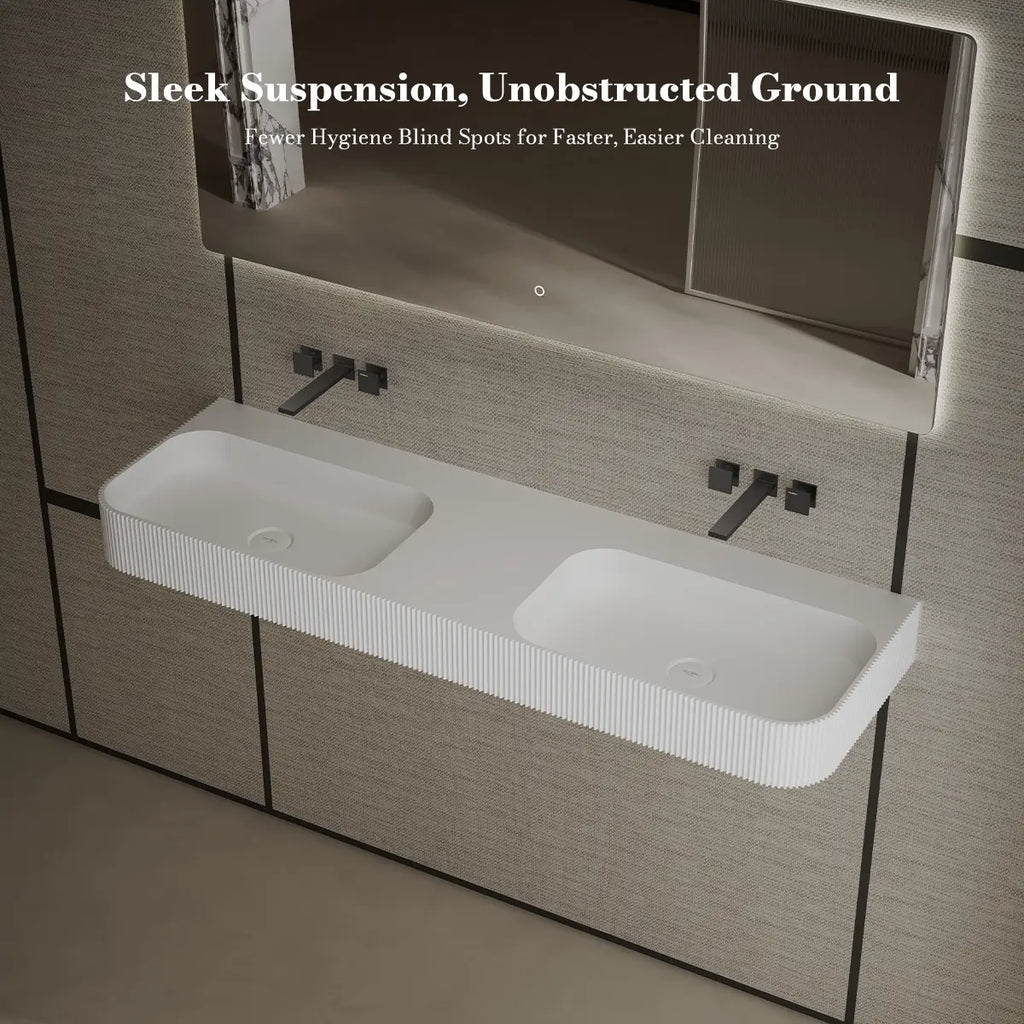 MonBlari TW-G262 Rectangular Wall Mounted Double Sink 1500mm