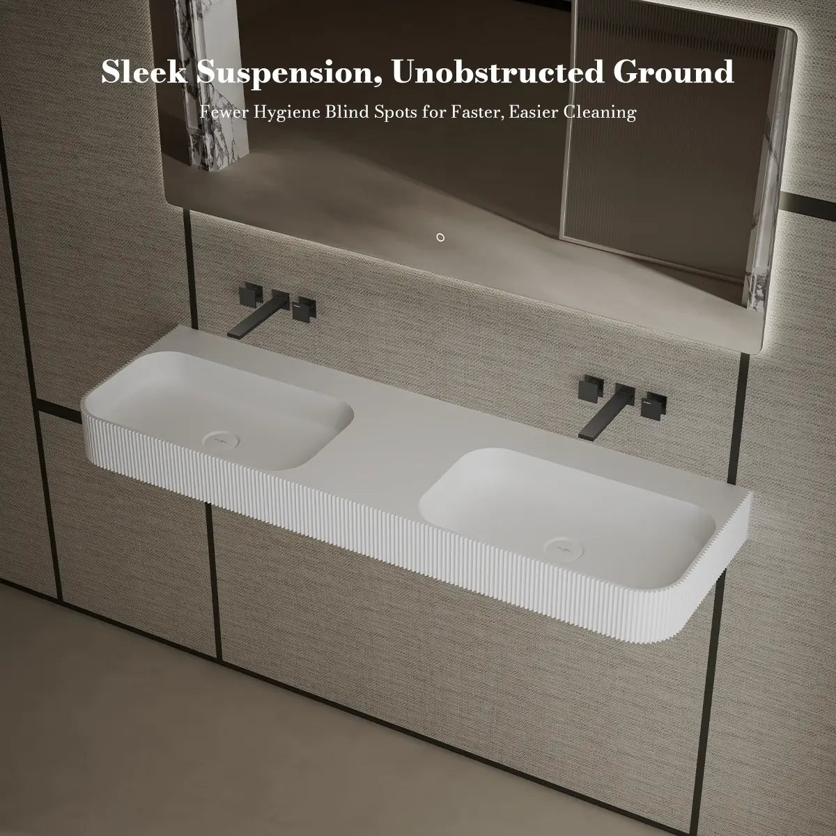 MonBlari TW-G262 Rectangular Wall Mounted Double Sink 1500mm