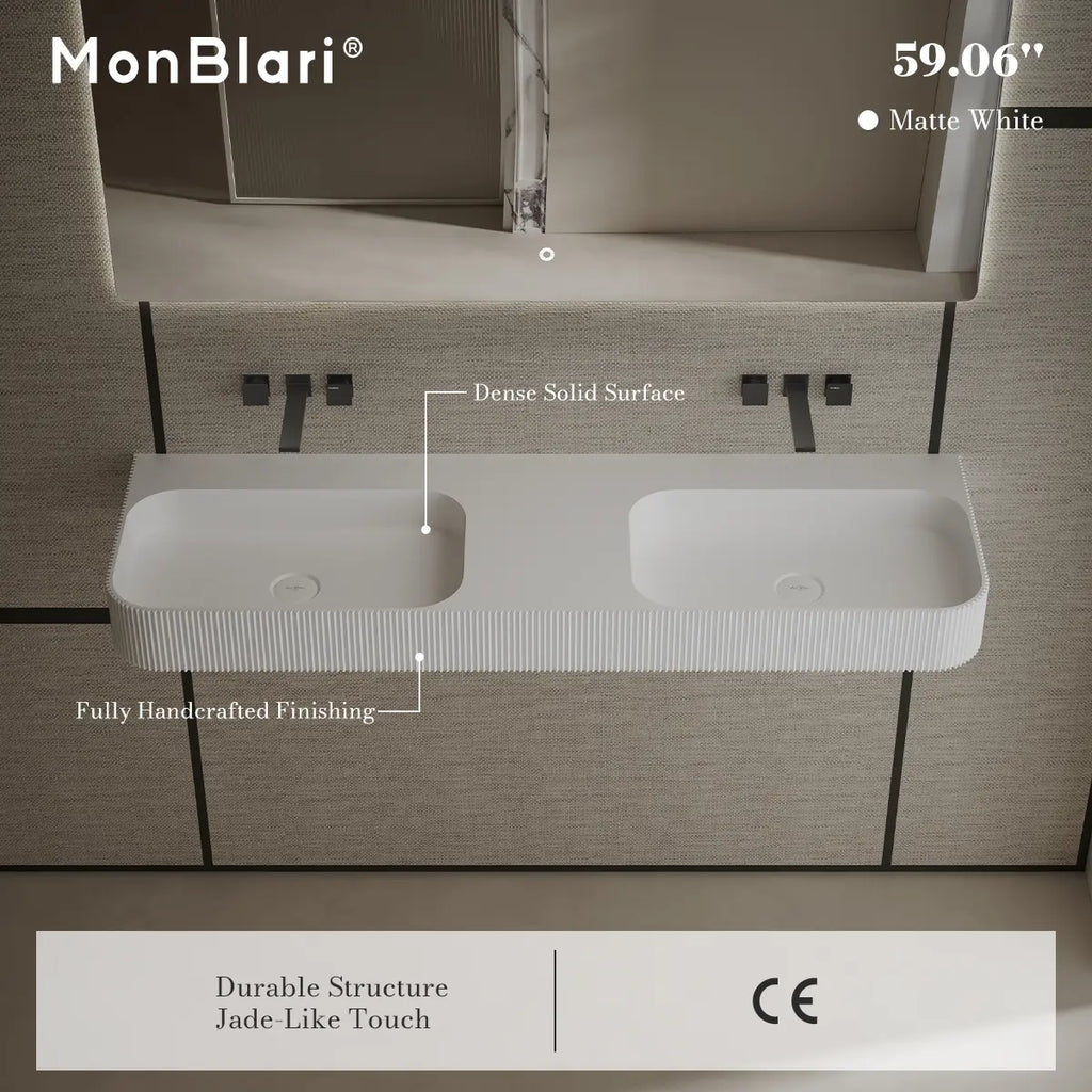 MonBlari TW-G262 Rectangular Wall Mounted Double Sink 1500mm