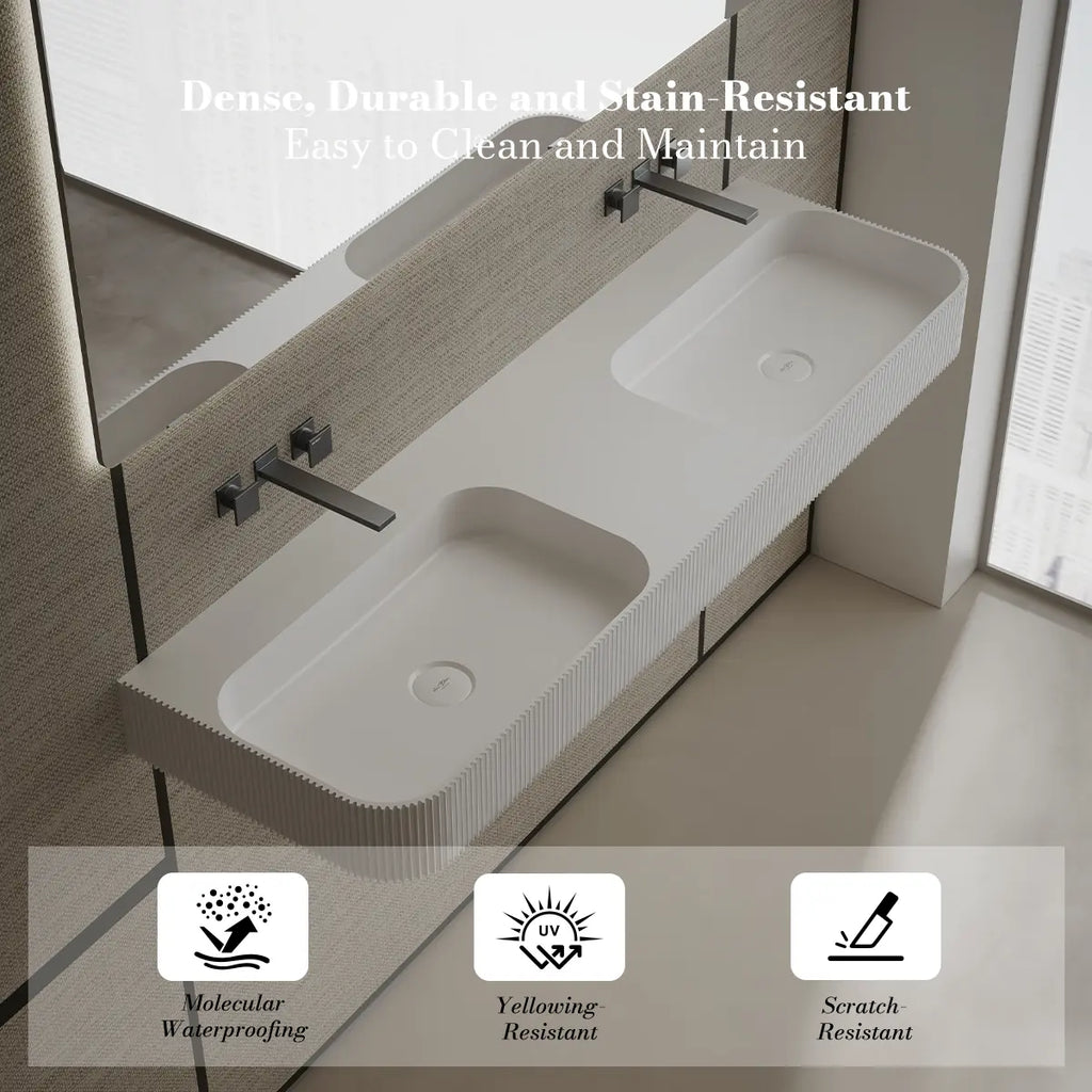 MonBlari TW-G262 Rectangular Wall Mounted Double Sink 1500mm