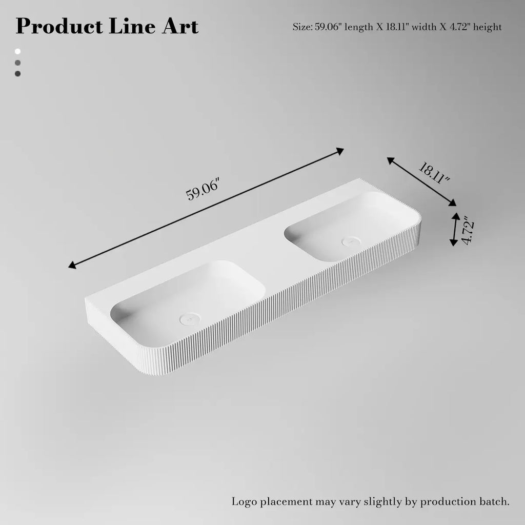 MonBlari TW-G262 Rectangular Wall Mounted Double Sink 1500mm