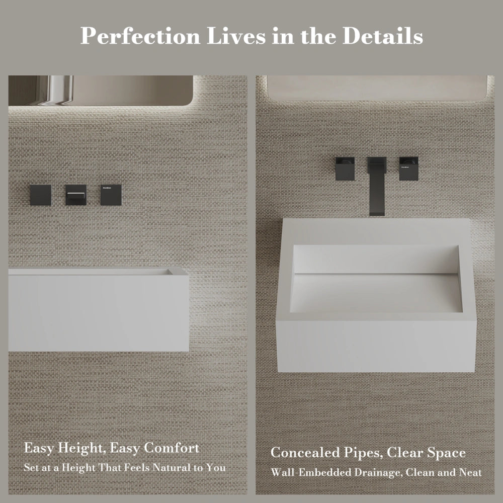 MonBlari TW-G271 Solid Surface Wall-Mounted Basin Bathroom Sink 450mm