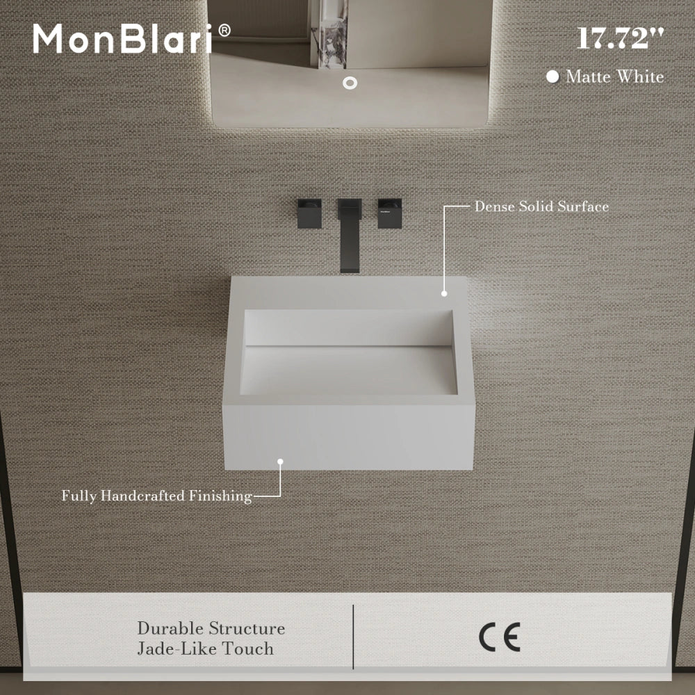 MonBlari TW-G271 Solid Surface Wall-Mounted Basin Bathroom Sink 450mm