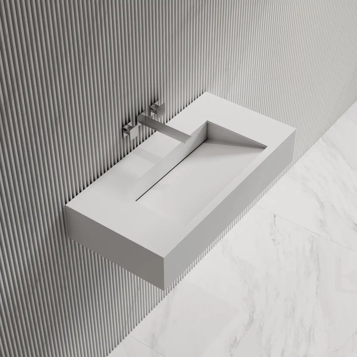 MonBlari TW-G273 White Solid Surface Wall-Mounted Basin 800mm Main image