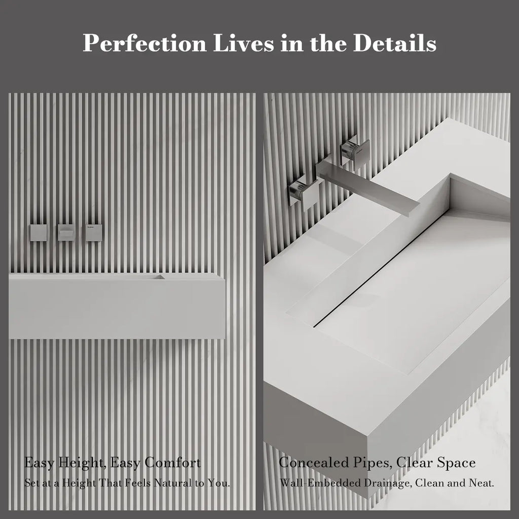 MonBlari TW-G273 White Solid Surface Wall-Mounted Basin 800mm