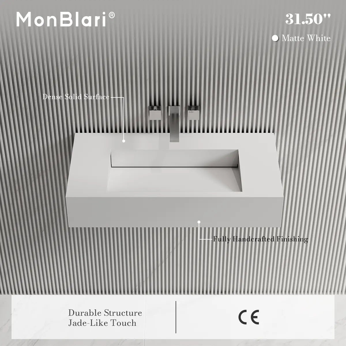 MonBlari TW-G273 White Solid Surface Wall-Mounted Basin 800mm