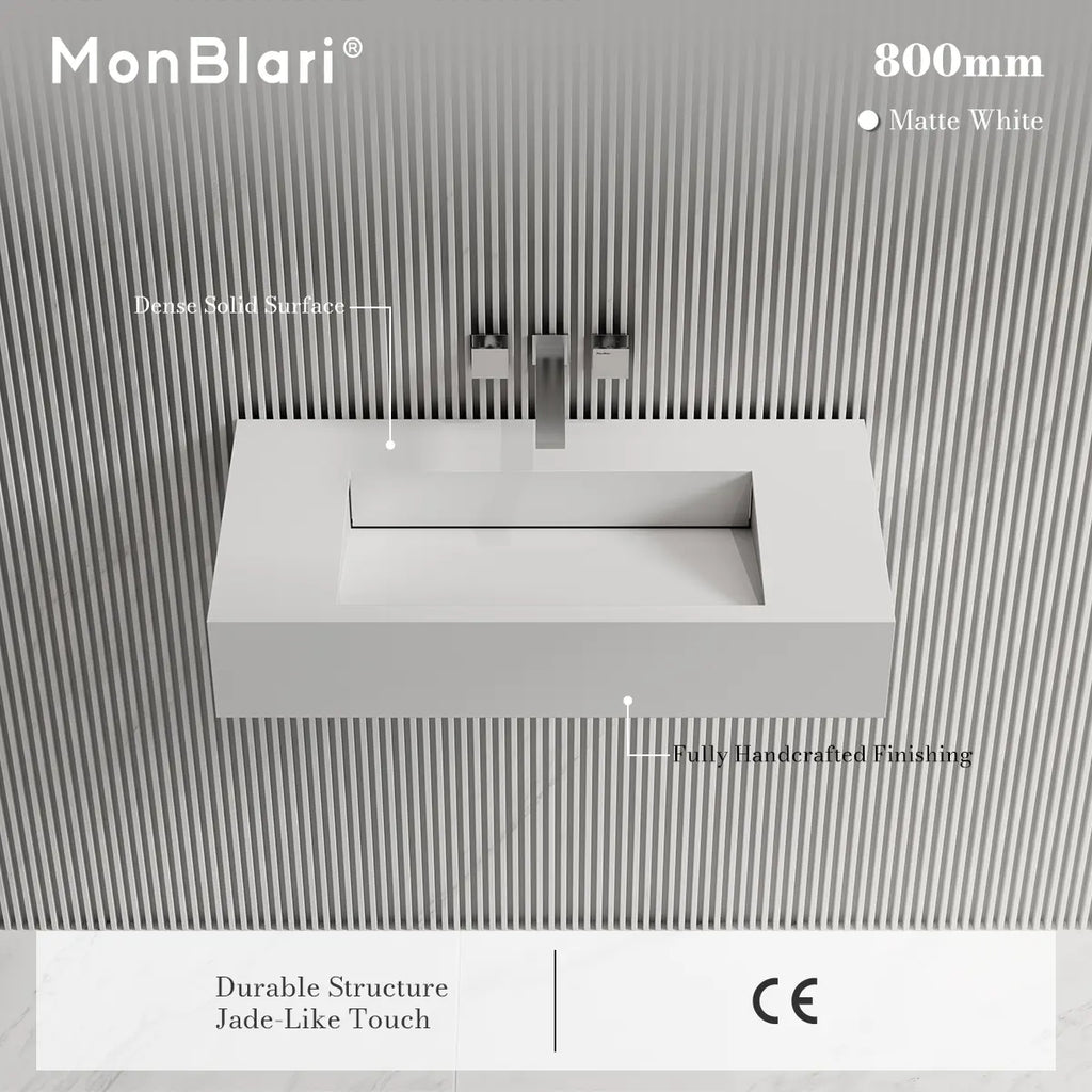 MonBlari TW-G273 White Solid Surface Wall-Mounted Basin 800mm