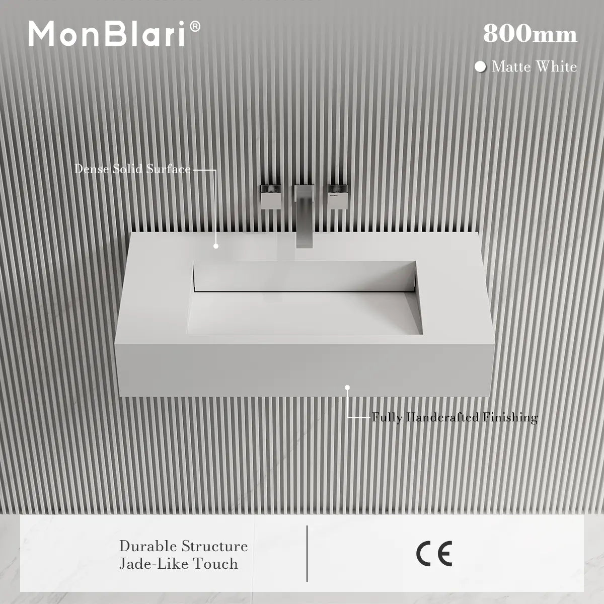 MonBlari TW-G273 White Solid Surface Wall-Mounted Basin 800mm