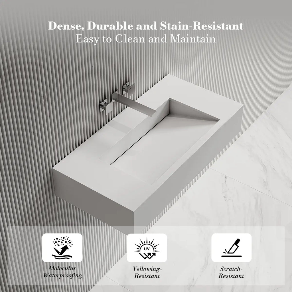 MonBlari TW-G273 White Solid Surface Wall-Mounted Basin 800mm