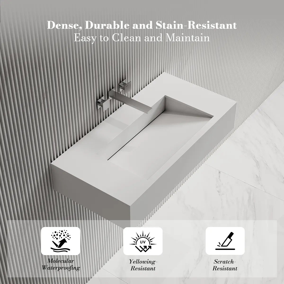 MonBlari TW-G273 White Solid Surface Wall-Mounted Basin 800mm