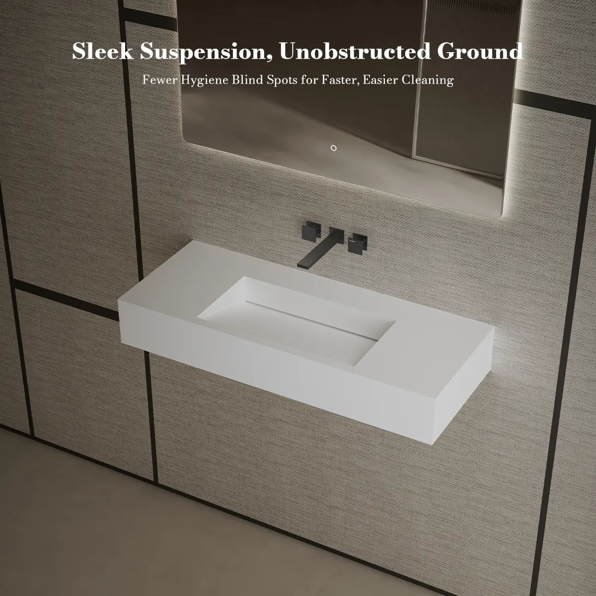 MonBlari TW-G275 White Solid Surface Wall-Mount Basin 1000mm