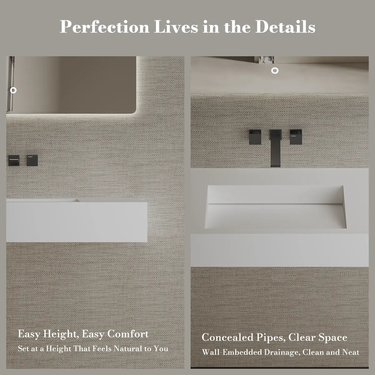 MonBlari TW-G275 White Solid Surface Wall-Mount Basin 1000mm